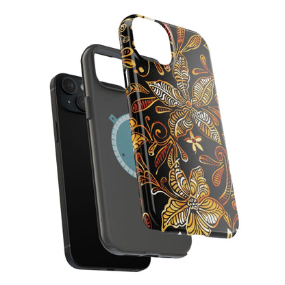 Floral Batik Magnetic Phone Case — Impact - Resistant, Gold & Black - DIGITAL X