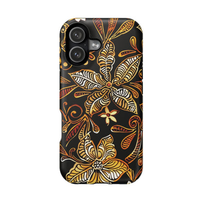 Floral Batik Magnetic Phone Case — Impact - Resistant, Gold & Black - DIGITAL X