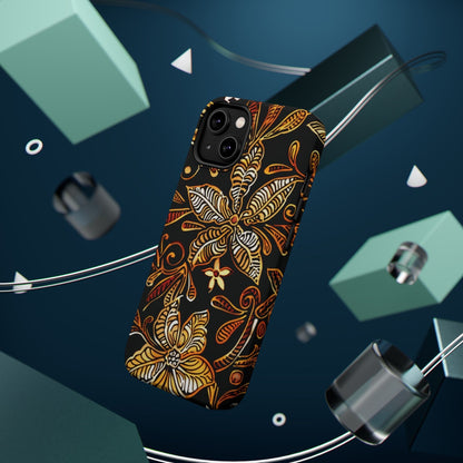Floral Batik Magnetic Phone Case — Impact - Resistant, Gold & Black - DIGITAL X