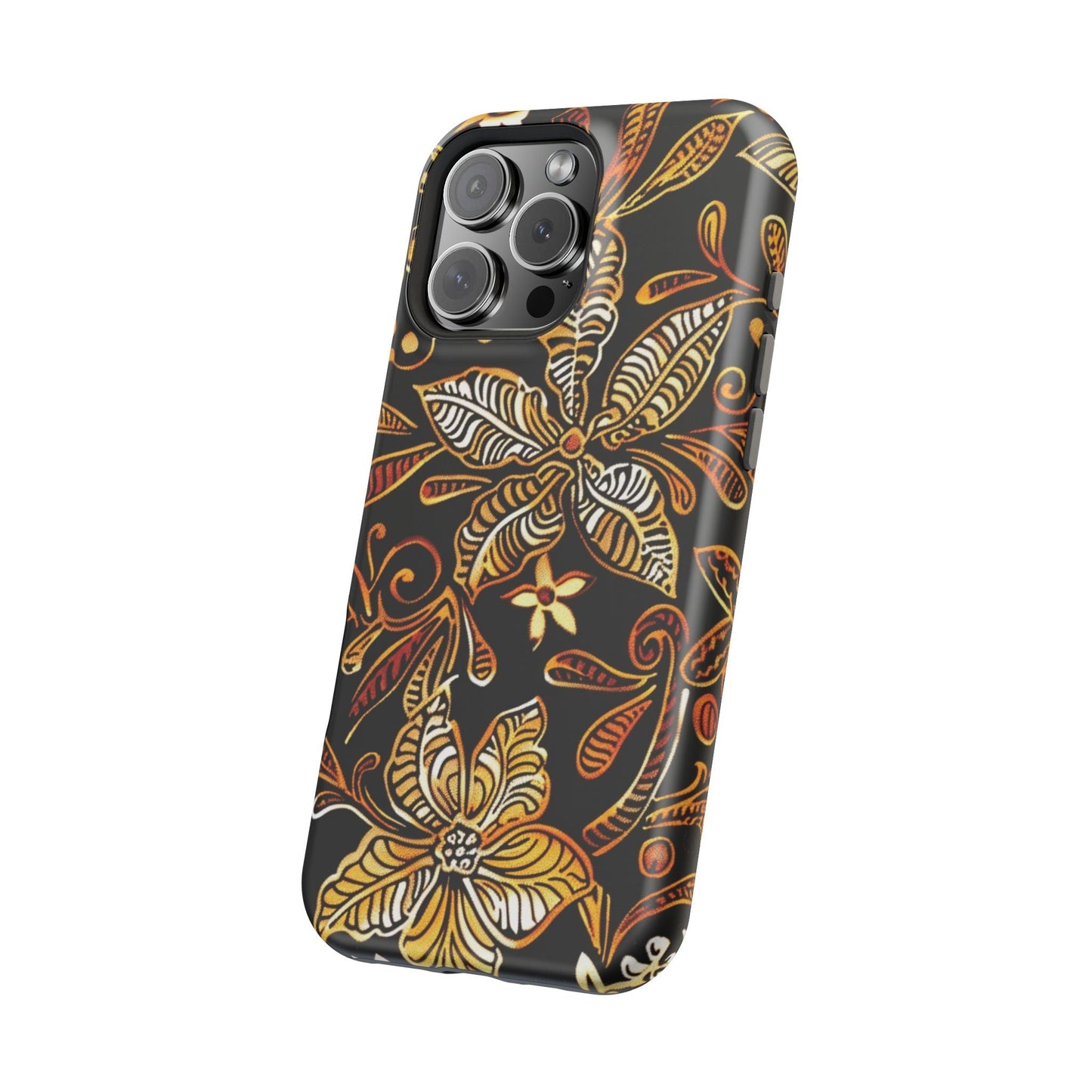 Floral Batik Magnetic Phone Case — Impact - Resistant, Gold & Black - DIGITAL X