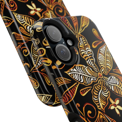 Floral Batik Magnetic Phone Case — Impact - Resistant, Gold & Black - DIGITAL X