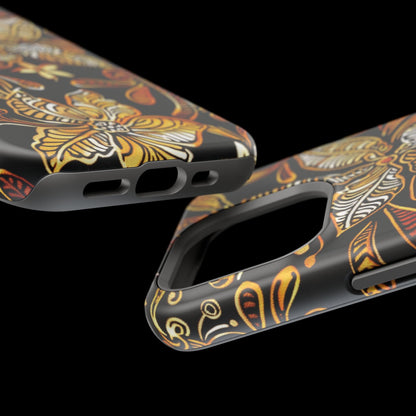 Floral Batik Magnetic Phone Case — Impact - Resistant, Gold & Black - DIGITAL X