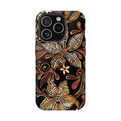 Floral Batik Magnetic Phone Case — Impact - Resistant, Gold & Black - DIGITAL X