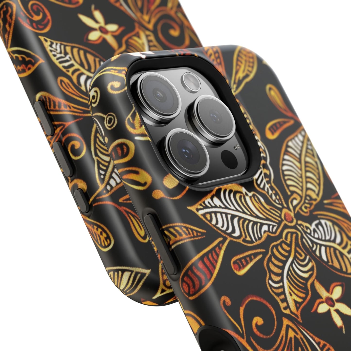 Floral Batik Magnetic Phone Case — Impact - Resistant, Gold & Black - DIGITAL X