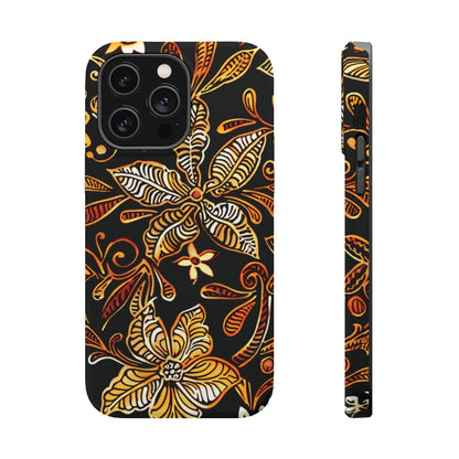 Floral Batik Magnetic Phone Case — Impact - Resistant, Gold & Black - DIGITAL X