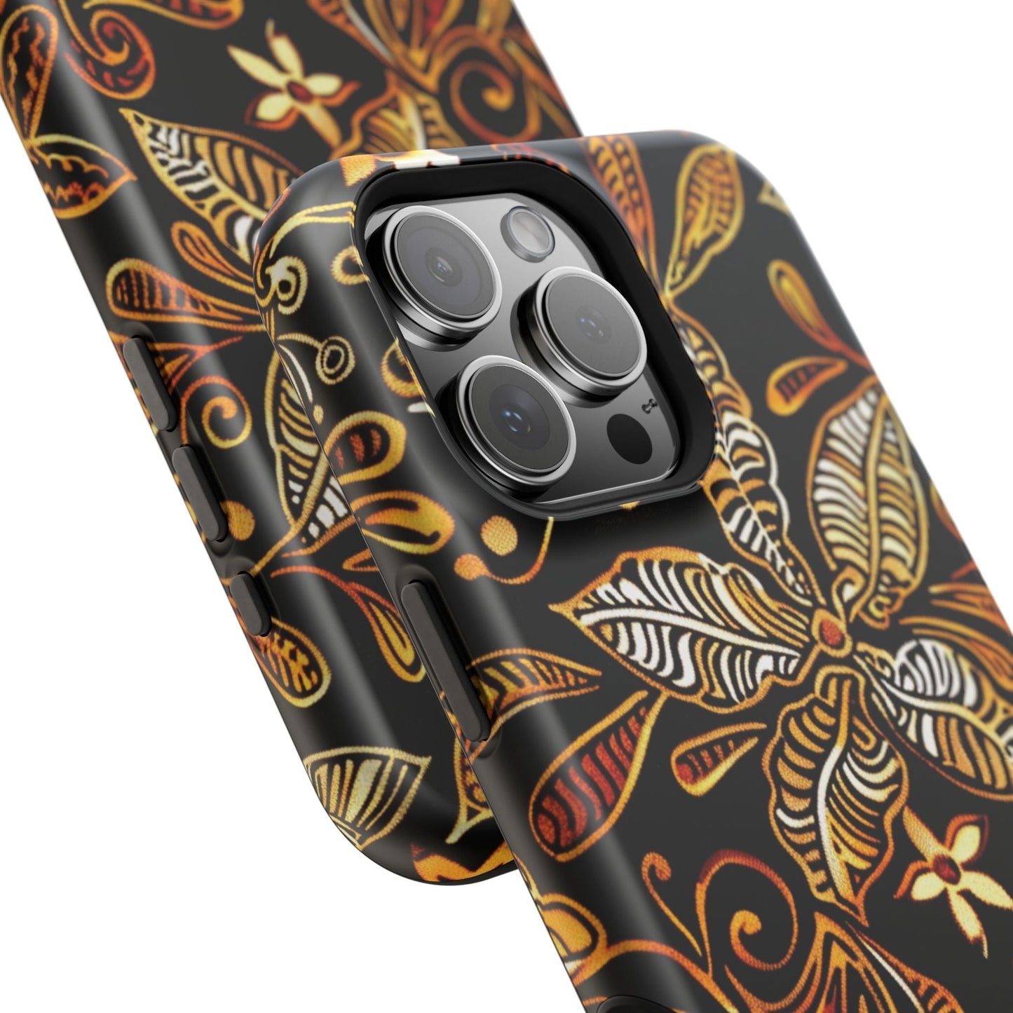 Floral Batik Magnetic Phone Case — Impact - Resistant, Gold & Black - DIGITAL X