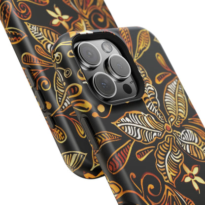 Floral Batik Magnetic Phone Case — Impact - Resistant, Gold & Black - DIGITAL X