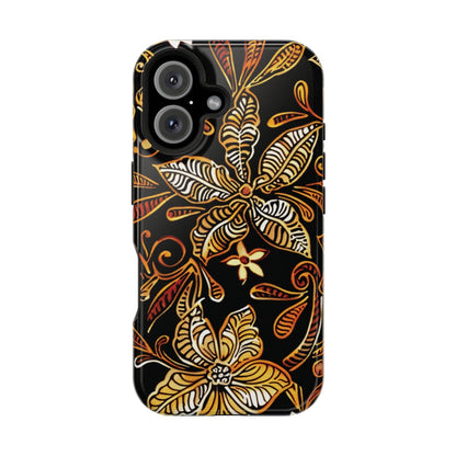 Floral Batik Magnetic Phone Case — Impact - Resistant, Gold & Black - DIGITAL X