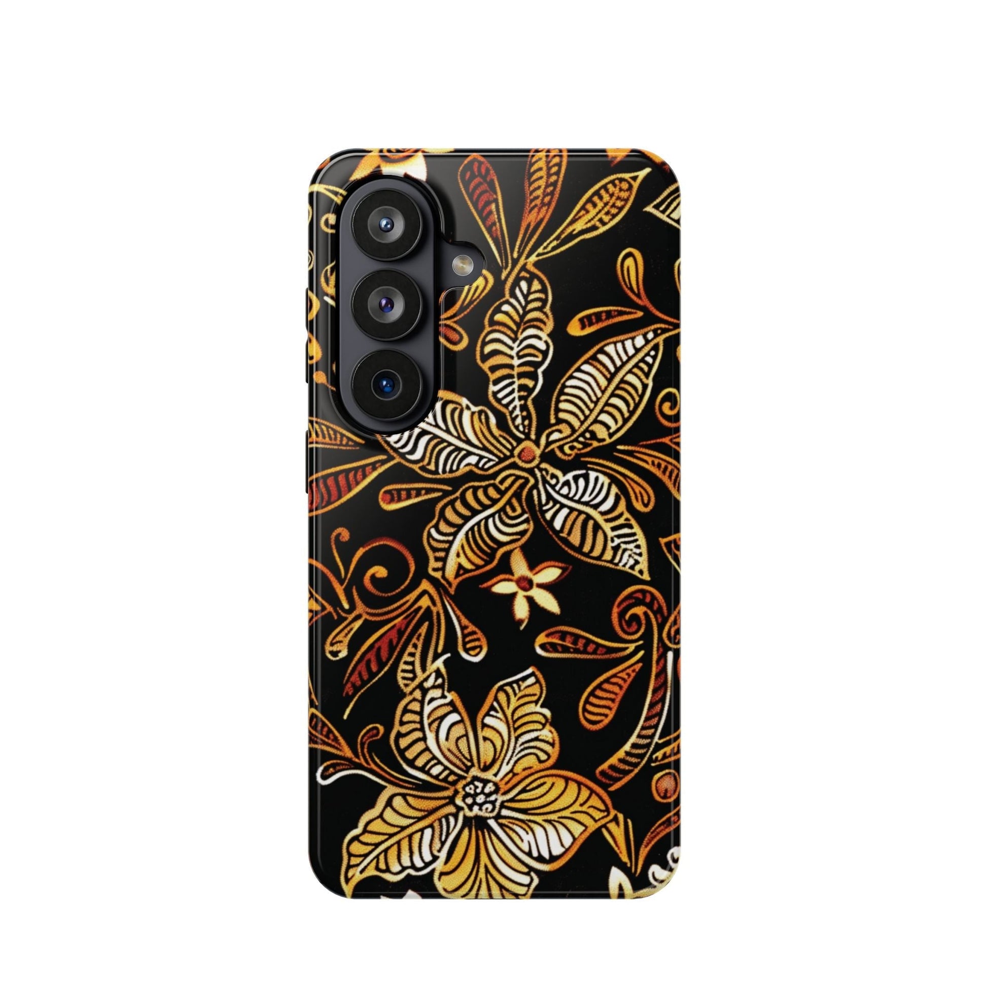 Floral Batik Magnetic Phone Case — Impact - Resistant, Gold & Black - DIGITAL X