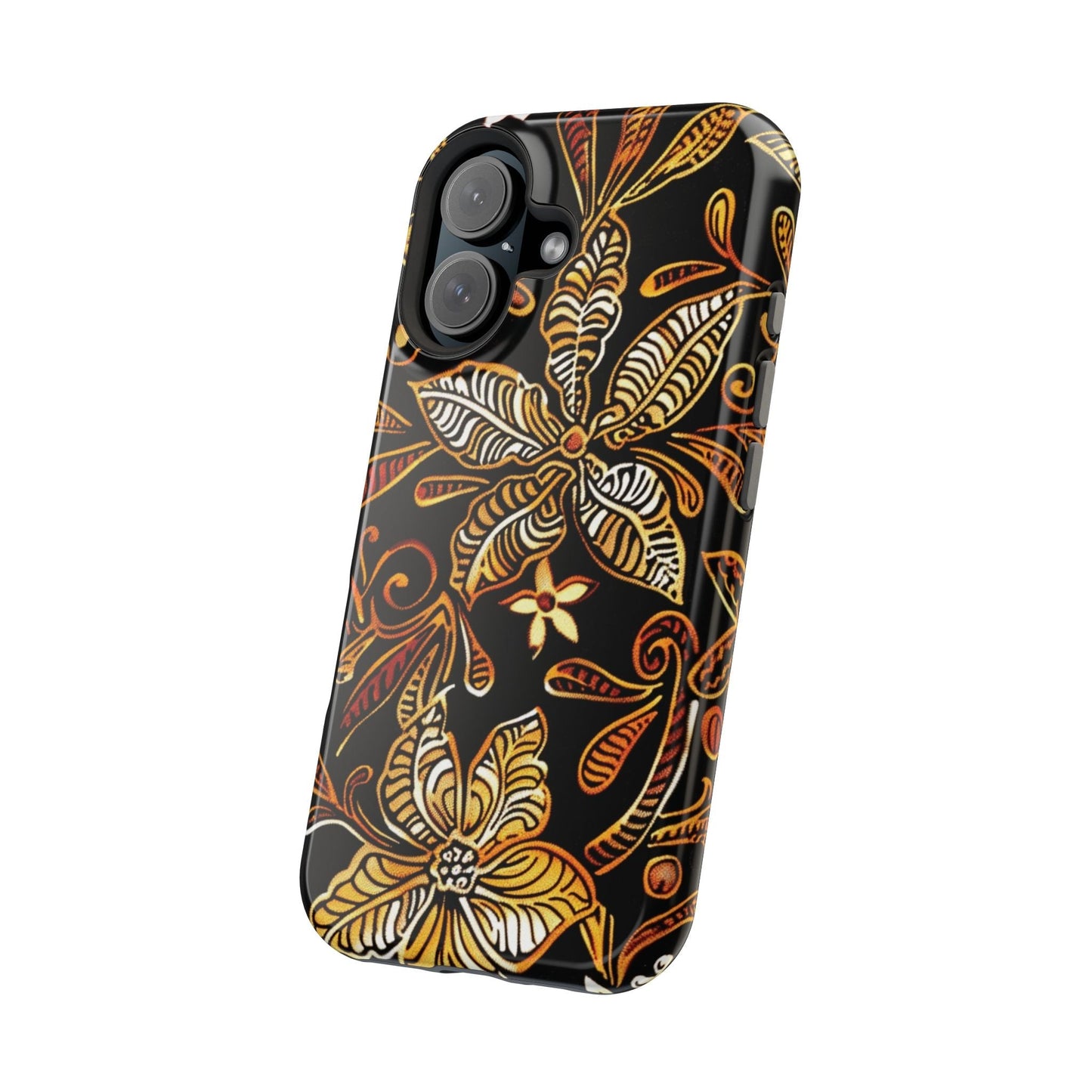 Floral Batik Magnetic Phone Case — Impact - Resistant, Gold & Black - DIGITAL X