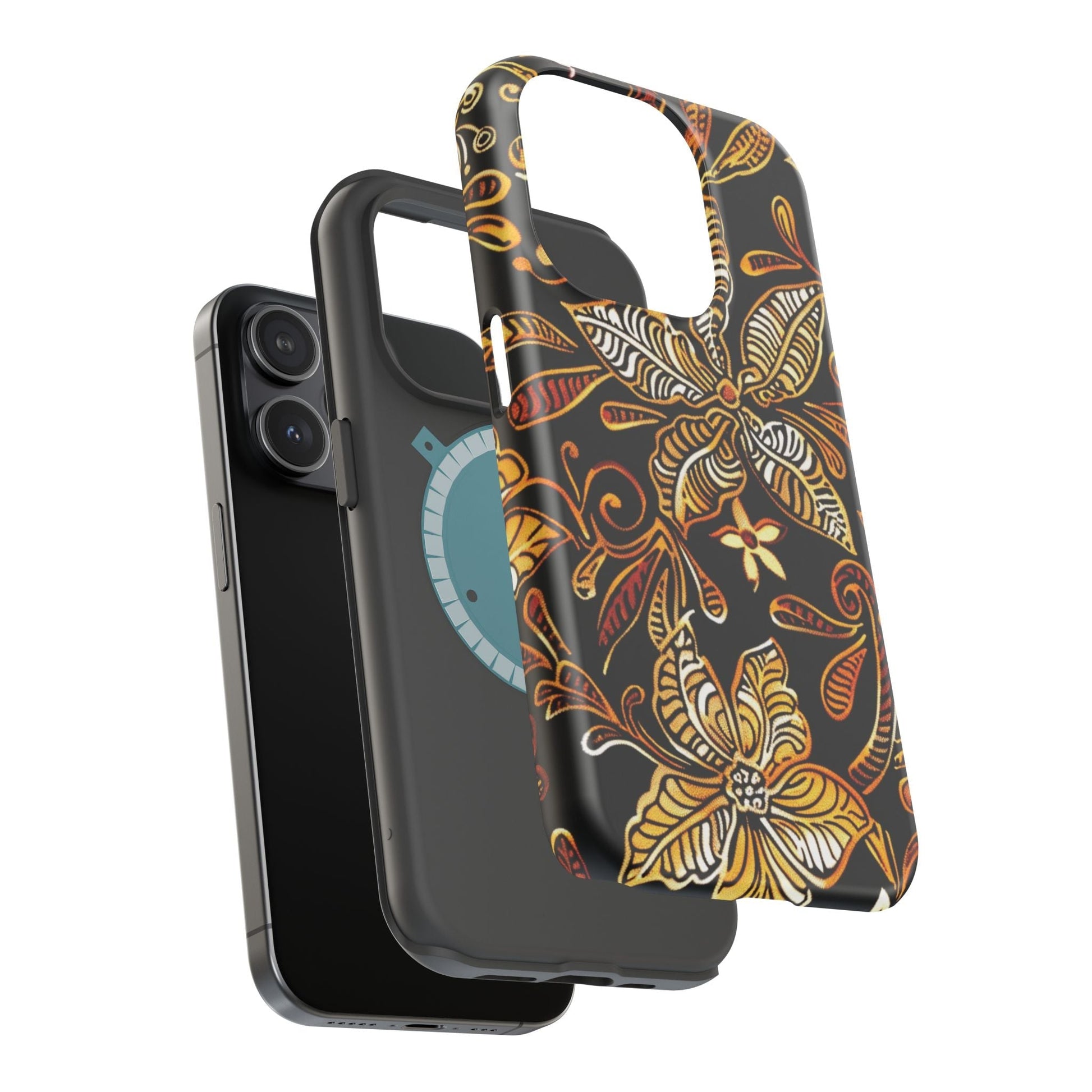 Floral Batik Magnetic Phone Case — Impact - Resistant, Gold & Black - DIGITAL X