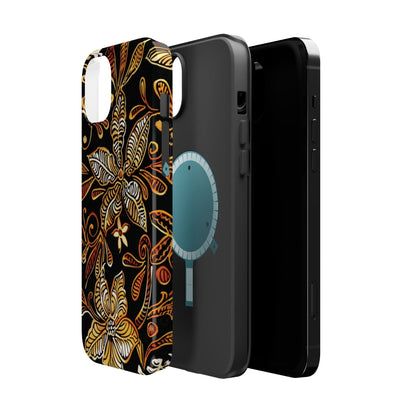 Floral Batik Magnetic Phone Case — Impact - Resistant, Gold & Black - DIGITAL X