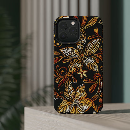 Floral Batik Magnetic Phone Case — Impact - Resistant, Gold & Black - DIGITAL X