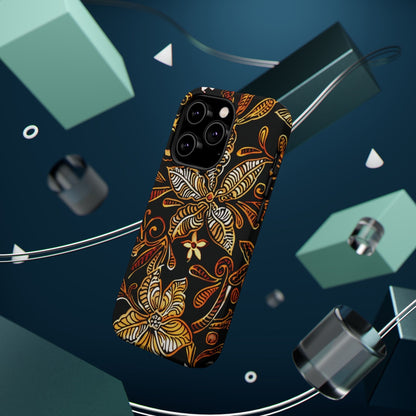 Floral Batik Magnetic Phone Case — Impact - Resistant, Gold & Black - DIGITAL X