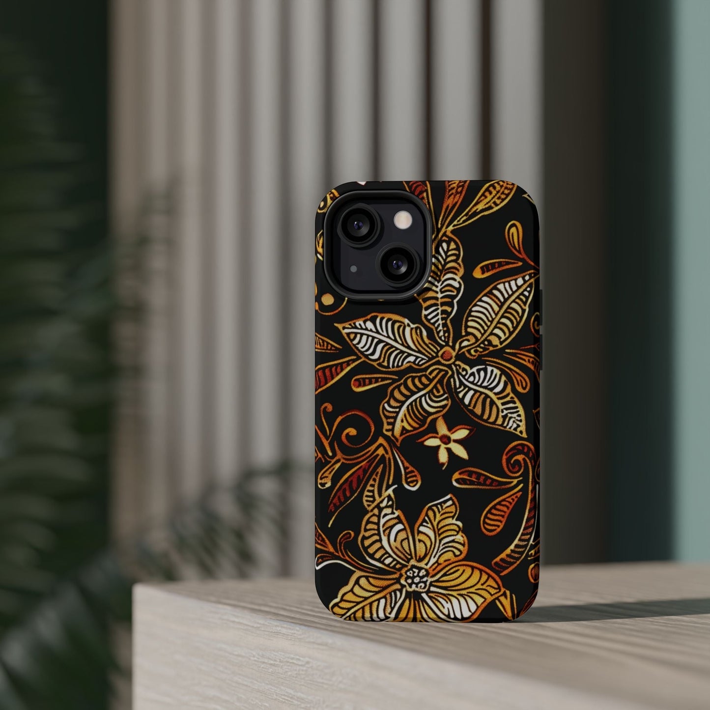 Floral Batik Magnetic Phone Case — Impact - Resistant, Gold & Black - DIGITAL X