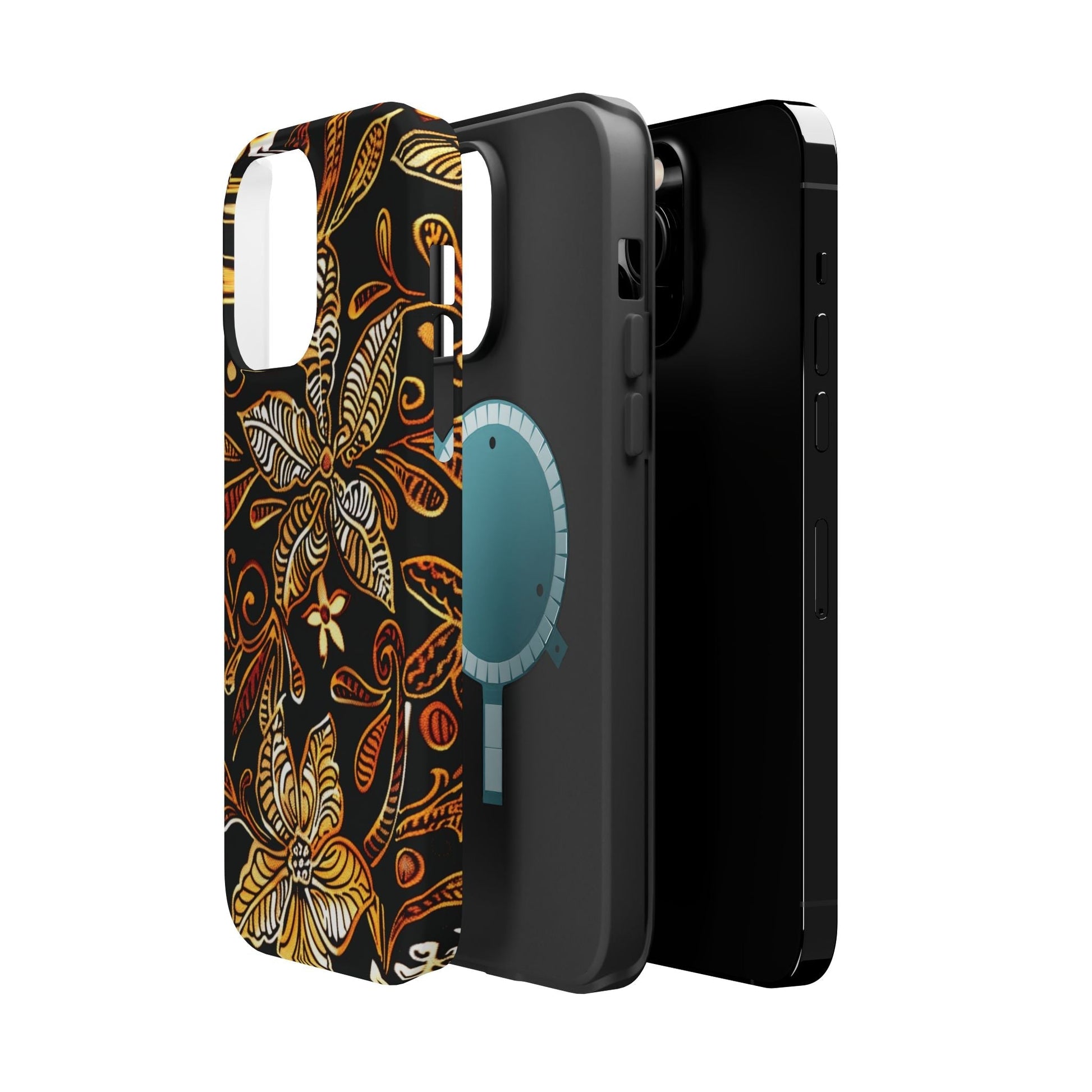 Floral Batik Magnetic Phone Case — Impact - Resistant, Gold & Black - DIGITAL X