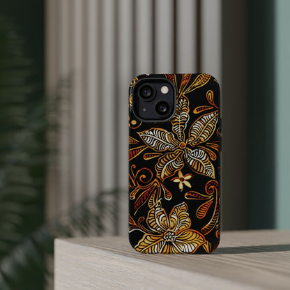 Floral Batik Magnetic Phone Case — Impact - Resistant, Gold & Black - DIGITAL X