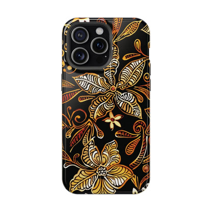 Floral Batik Magnetic Phone Case — Impact - Resistant, Gold & Black - DIGITAL X