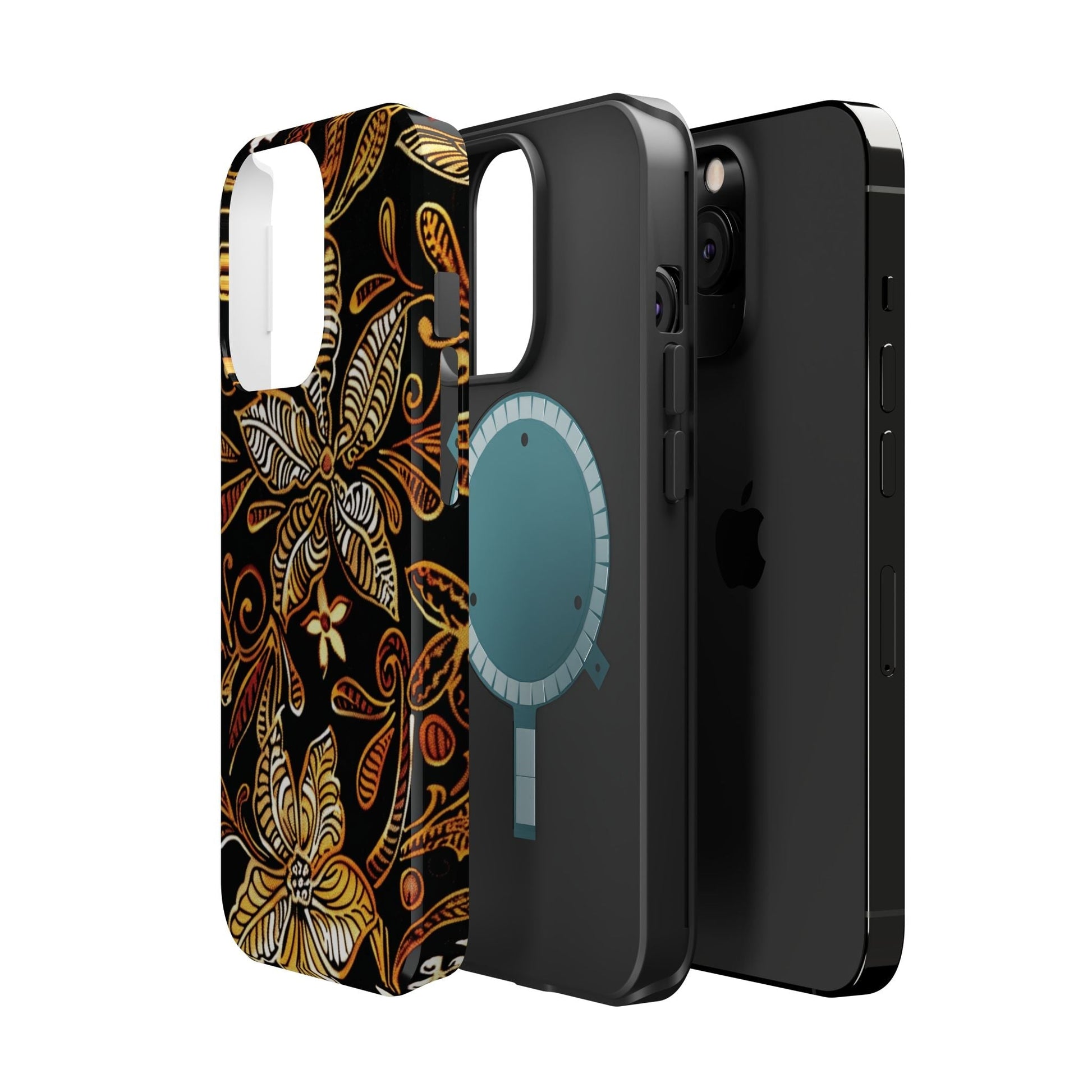 Floral Batik Magnetic Phone Case — Impact - Resistant, Gold & Black - DIGITAL X