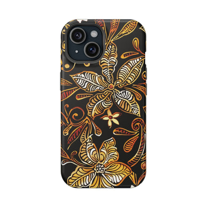 Floral Batik Magnetic Phone Case — Impact - Resistant, Gold & Black - DIGITAL X