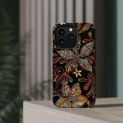 Floral Batik Magnetic Phone Case — Impact - Resistant, Gold & Black - DIGITAL X