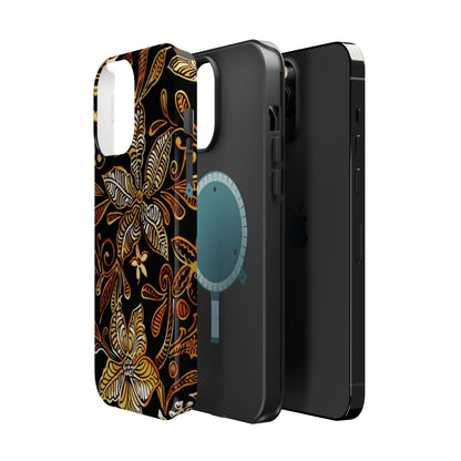 Floral Batik Magnetic Phone Case — Impact - Resistant, Gold & Black - DIGITAL X