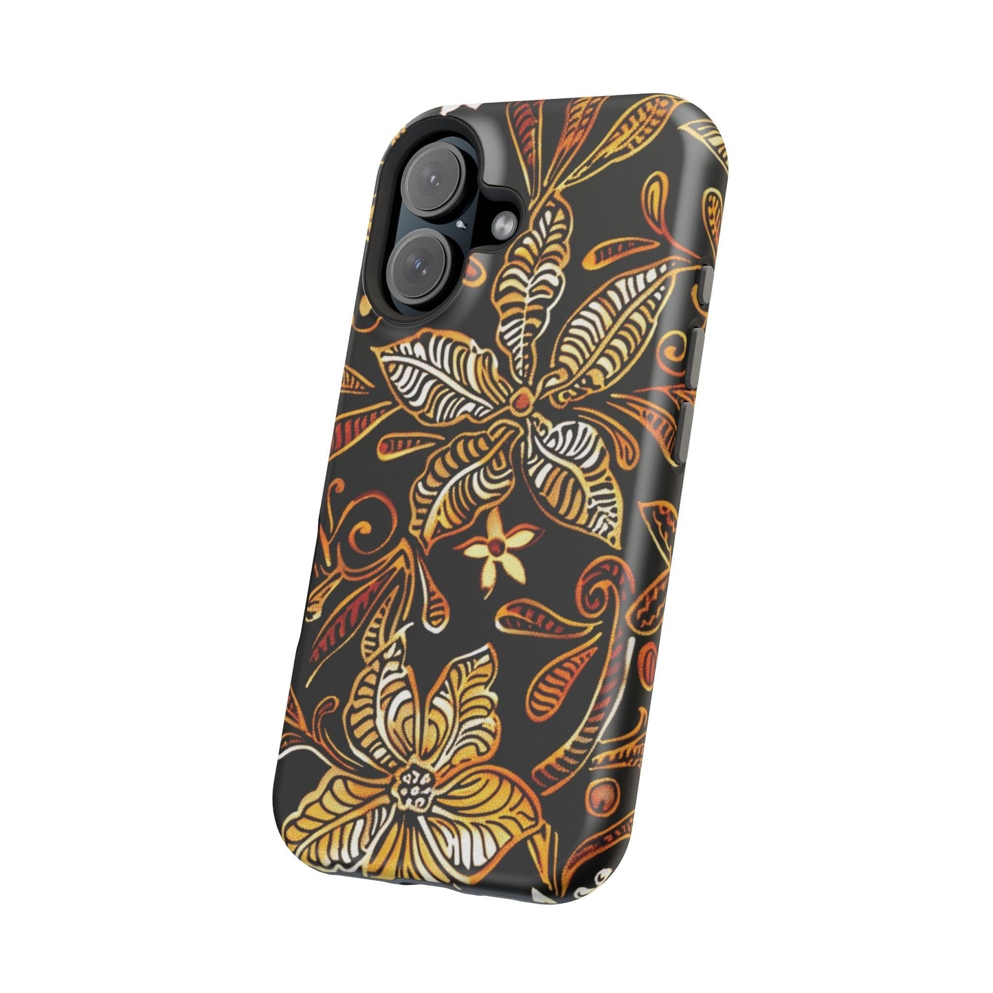 Floral Batik Magnetic Phone Case — Impact - Resistant, Gold & Black - DIGITAL X