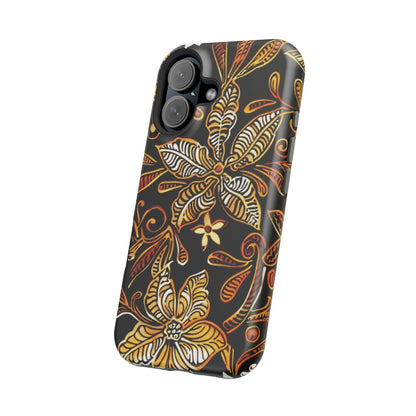 Floral Batik Magnetic Phone Case — Impact - Resistant, Gold & Black - DIGITAL X