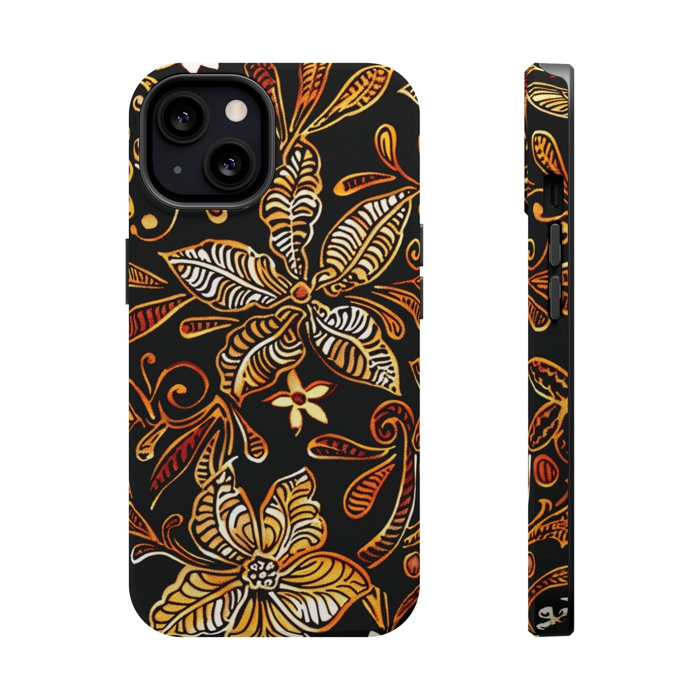 Floral Batik Magnetic Phone Case — Impact - Resistant, Gold & Black - DIGITAL X