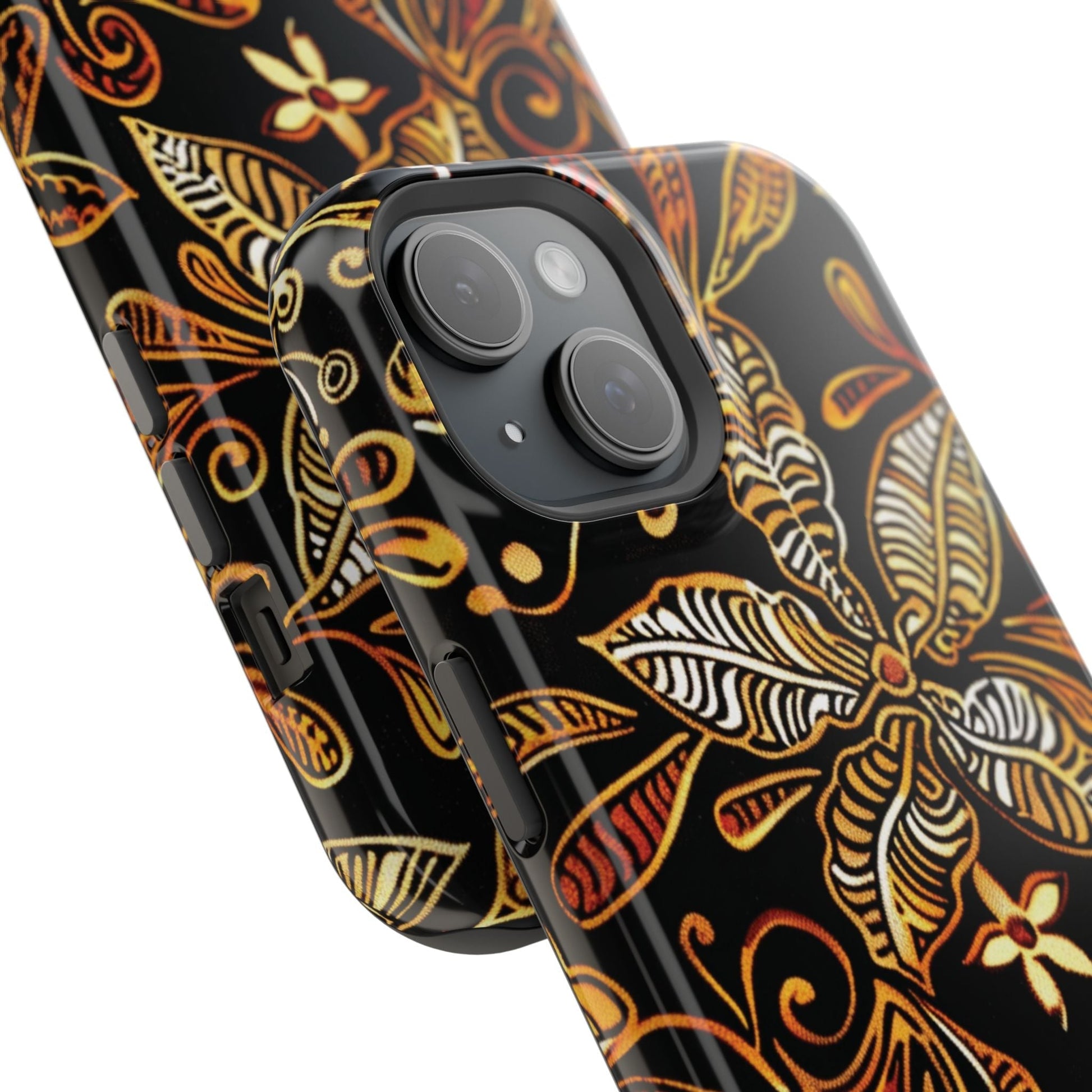 Floral Batik Magnetic Phone Case — Impact - Resistant, Gold & Black - DIGITAL X
