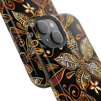 Floral Batik Magnetic Phone Case — Impact - Resistant, Gold & Black - DIGITAL X