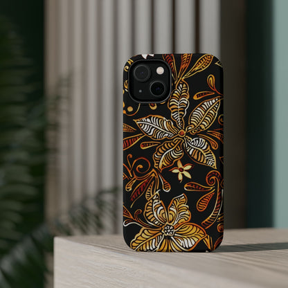 Floral Batik Magnetic Phone Case — Impact - Resistant, Gold & Black - DIGITAL X