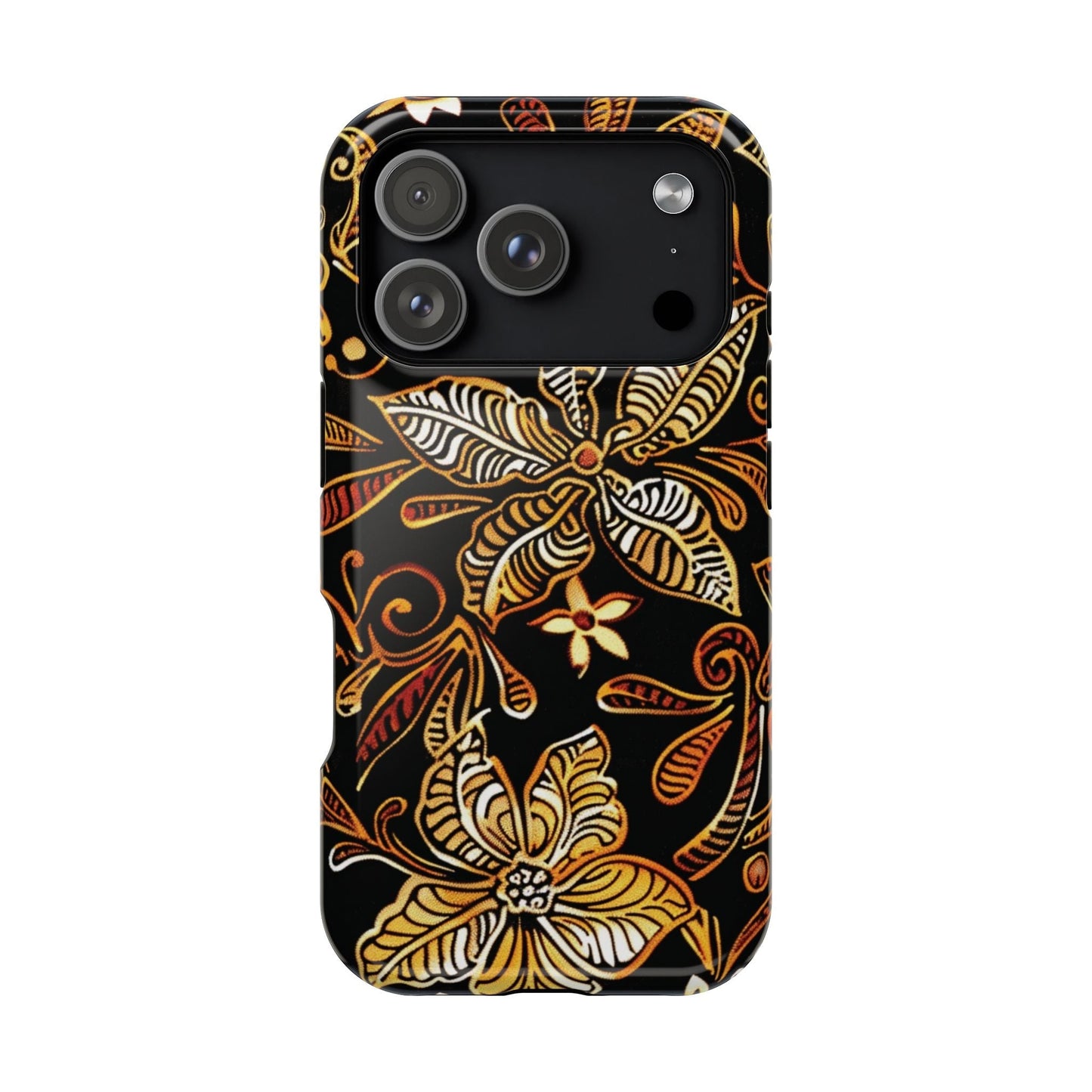 Floral Batik Magnetic Phone Case — Impact - Resistant, Gold & Black - DIGITAL X