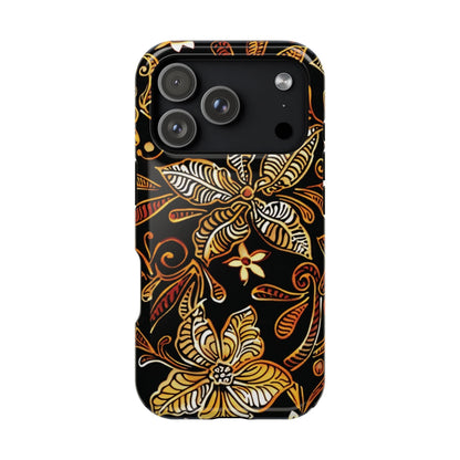 Floral Batik Magnetic Phone Case — Impact - Resistant, Gold & Black - DIGITAL X