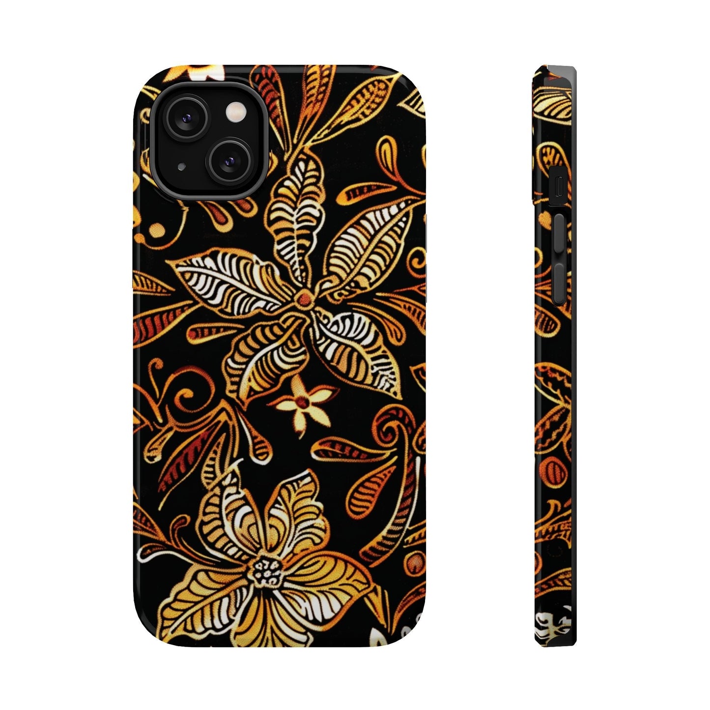 Floral Batik Magnetic Phone Case — Impact - Resistant, Gold & Black - DIGITAL X