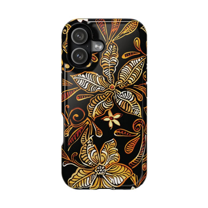 Floral Batik Magnetic Phone Case — Impact - Resistant, Gold & Black - DIGITAL X