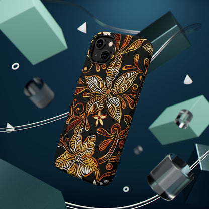 Floral Batik Magnetic Phone Case — Impact - Resistant, Gold & Black - DIGITAL X