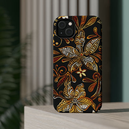 Floral Batik Magnetic Phone Case — Impact - Resistant, Gold & Black - DIGITAL X