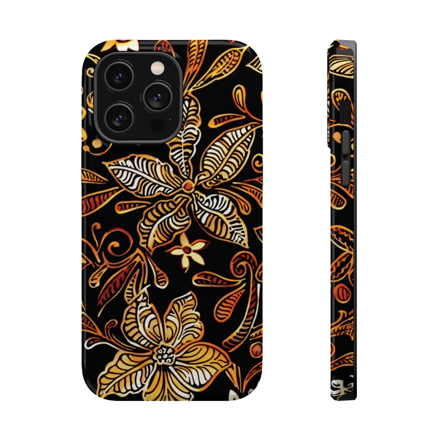 Floral Batik Magnetic Phone Case — Impact - Resistant, Gold & Black - DIGITAL X