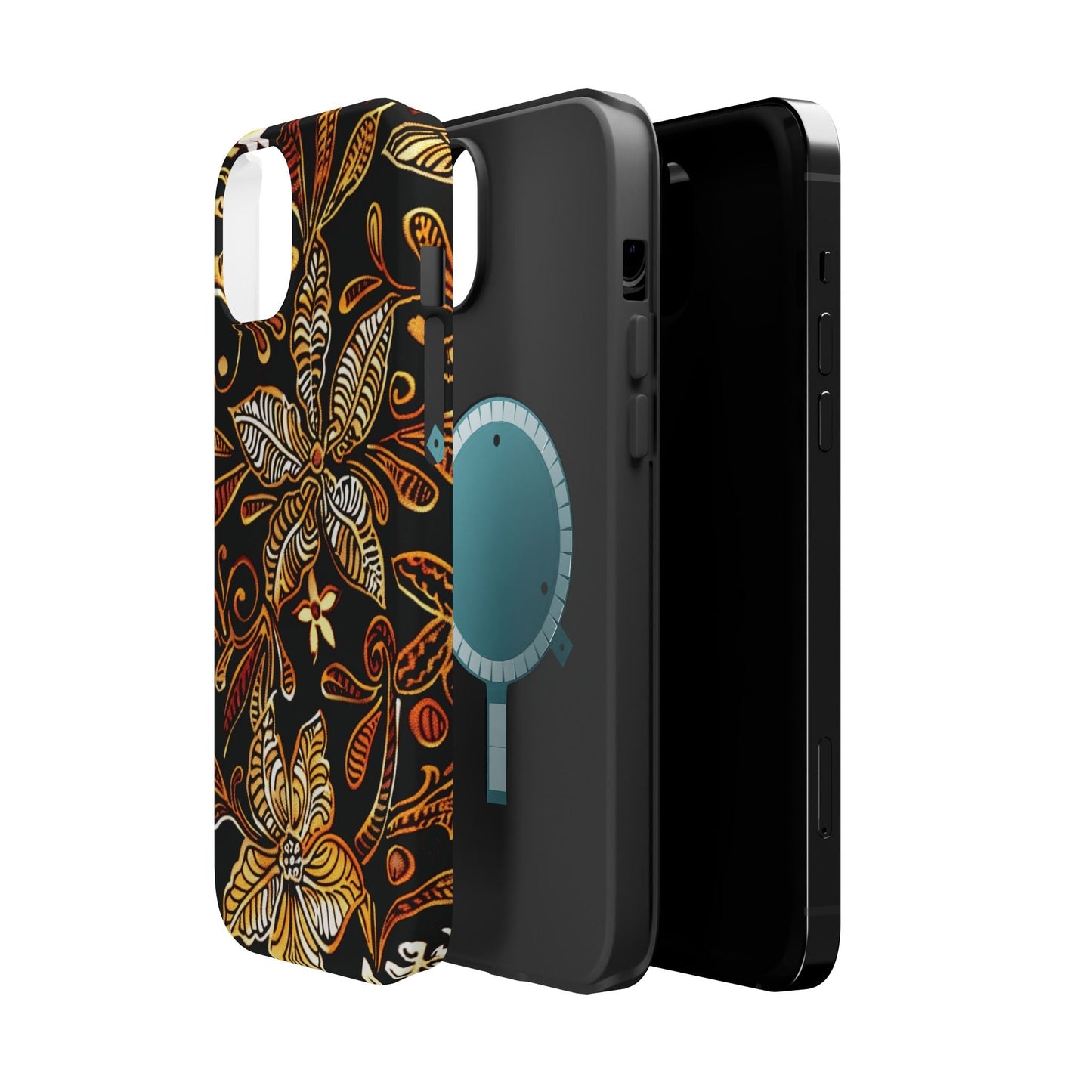 Floral Batik Magnetic Phone Case — Impact - Resistant, Gold & Black - DIGITAL X