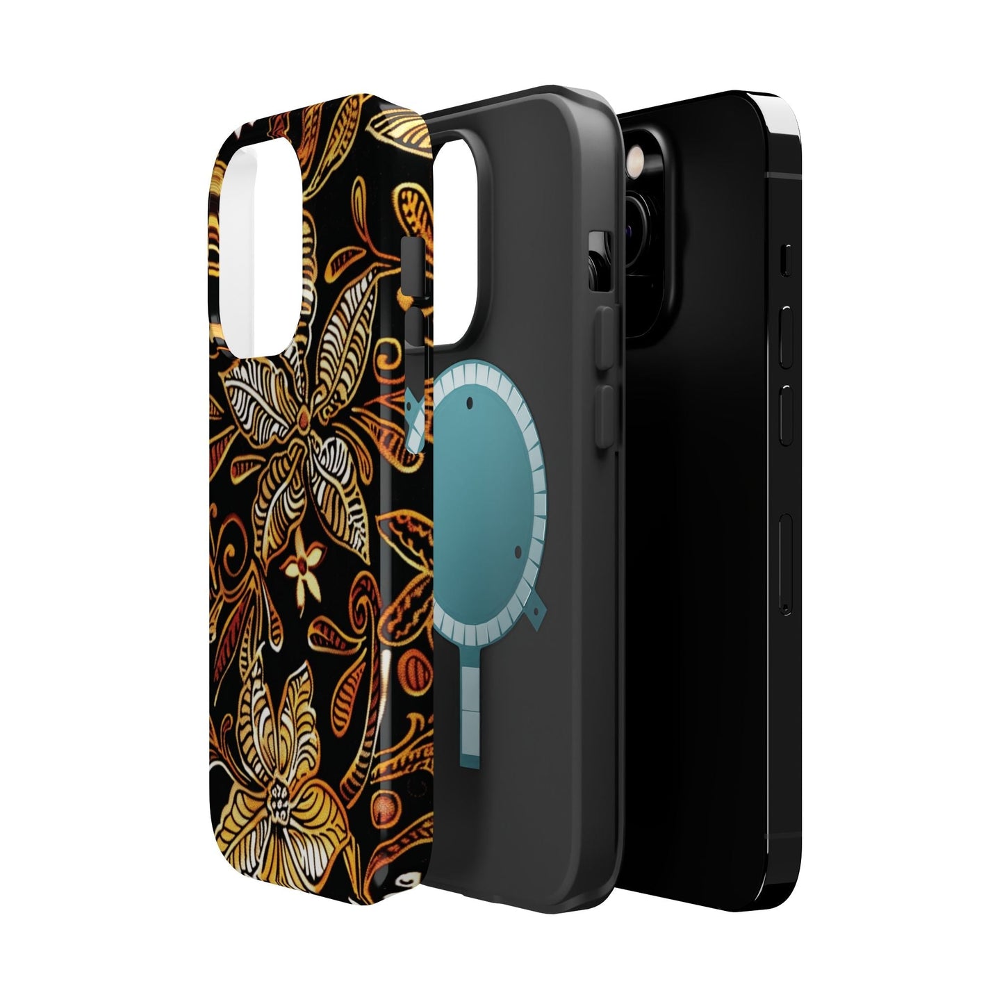Floral Batik Magnetic Phone Case — Impact - Resistant, Gold & Black - DIGITAL X