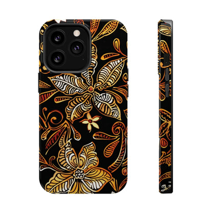 Floral Batik Magnetic Phone Case — Impact - Resistant, Gold & Black - DIGITAL X
