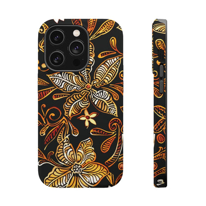Floral Batik Magnetic Phone Case — Impact - Resistant, Gold & Black - DIGITAL X