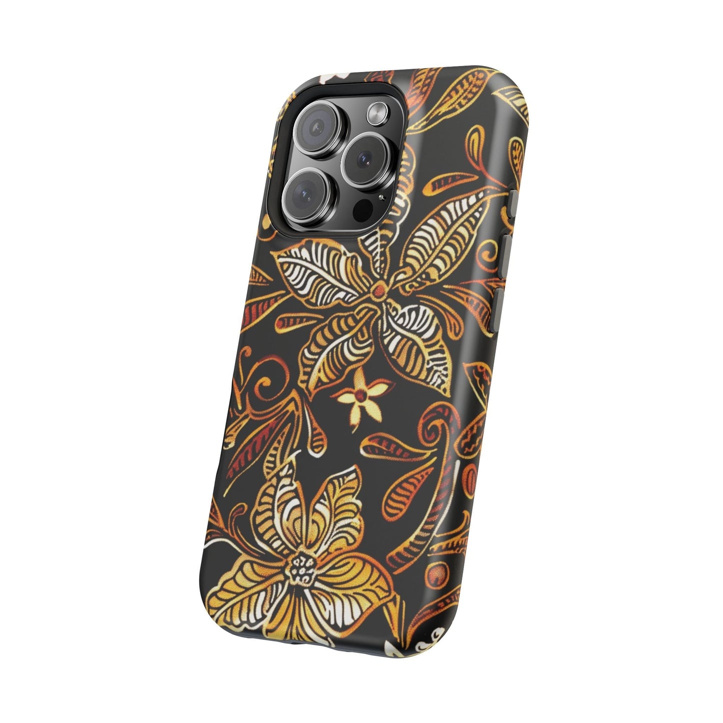 Floral Batik Magnetic Phone Case — Impact - Resistant, Gold & Black - DIGITAL X