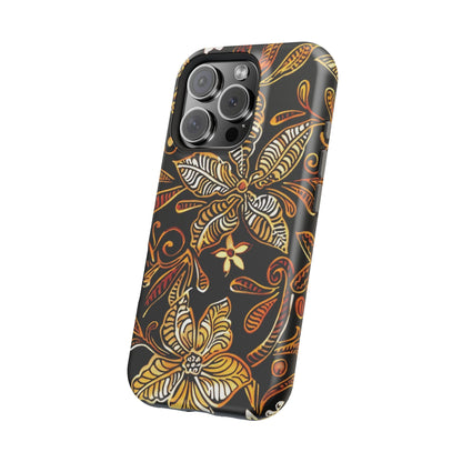 Floral Batik Magnetic Phone Case — Impact - Resistant, Gold & Black - DIGITAL X
