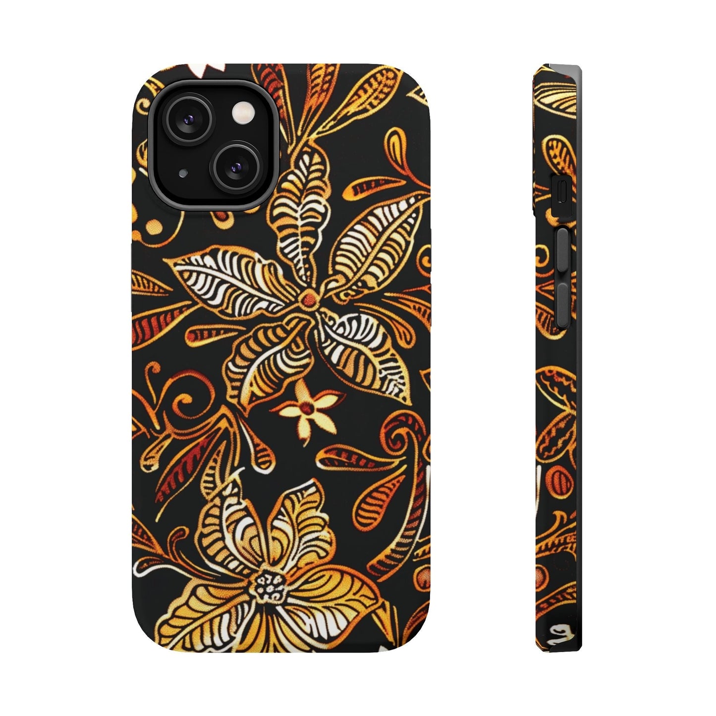 Floral Batik Magnetic Phone Case — Impact - Resistant, Gold & Black - DIGITAL X