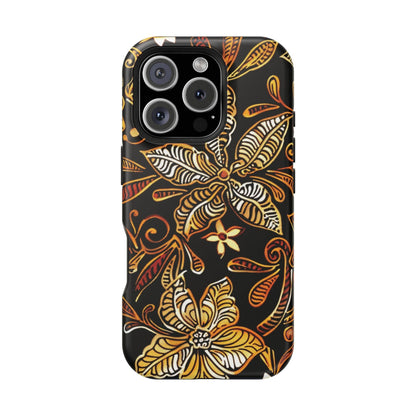 Floral Batik Magnetic Phone Case — Impact - Resistant, Gold & Black - DIGITAL X