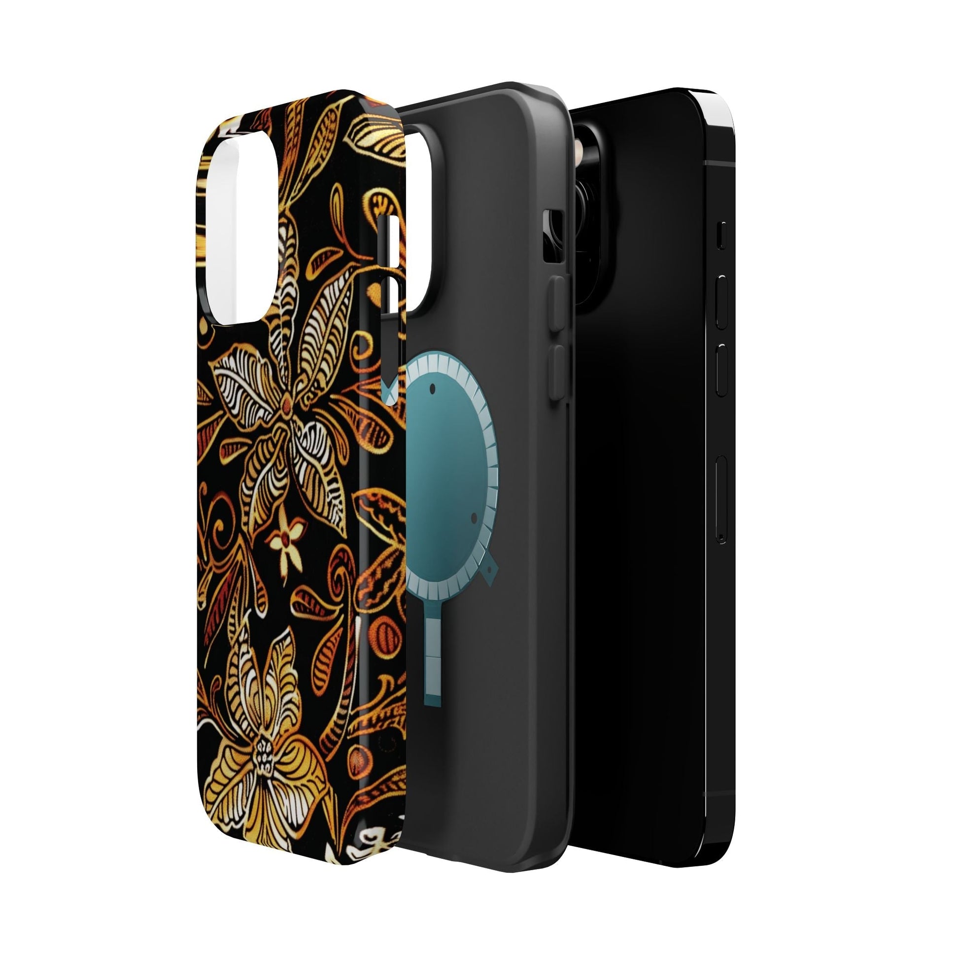Floral Batik Magnetic Phone Case — Impact - Resistant, Gold & Black - DIGITAL X