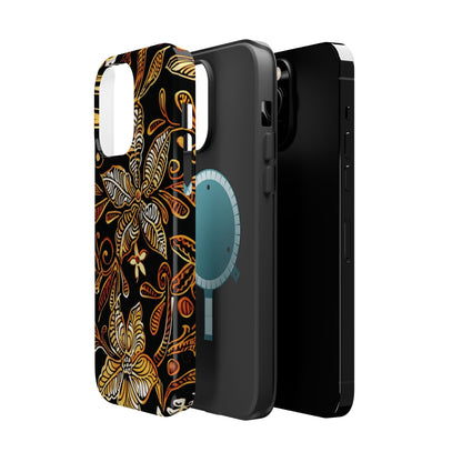 Floral Batik Magnetic Phone Case — Impact - Resistant, Gold & Black - DIGITAL X