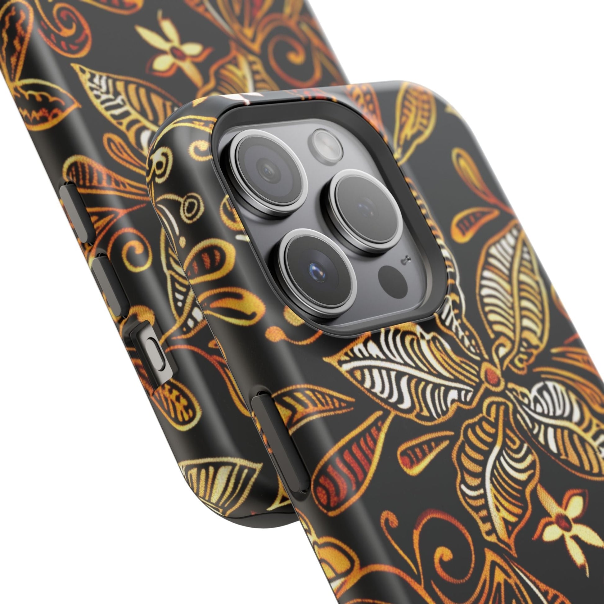 Floral Batik Magnetic Phone Case — Impact - Resistant, Gold & Black - DIGITAL X